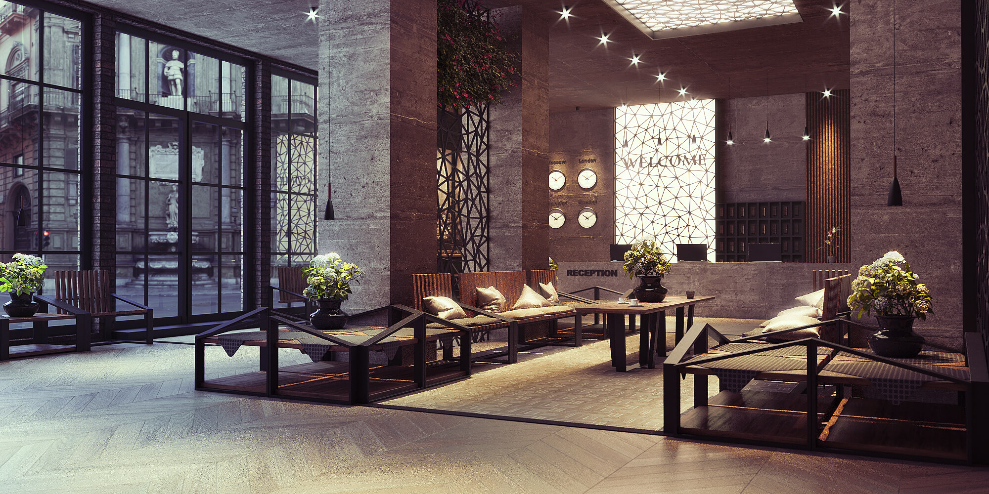 Loft style reception lobby